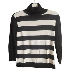 ALC BY US SWEATER‎ Women's Large Black & White Striped Mock Neck Top Blouse Y2K